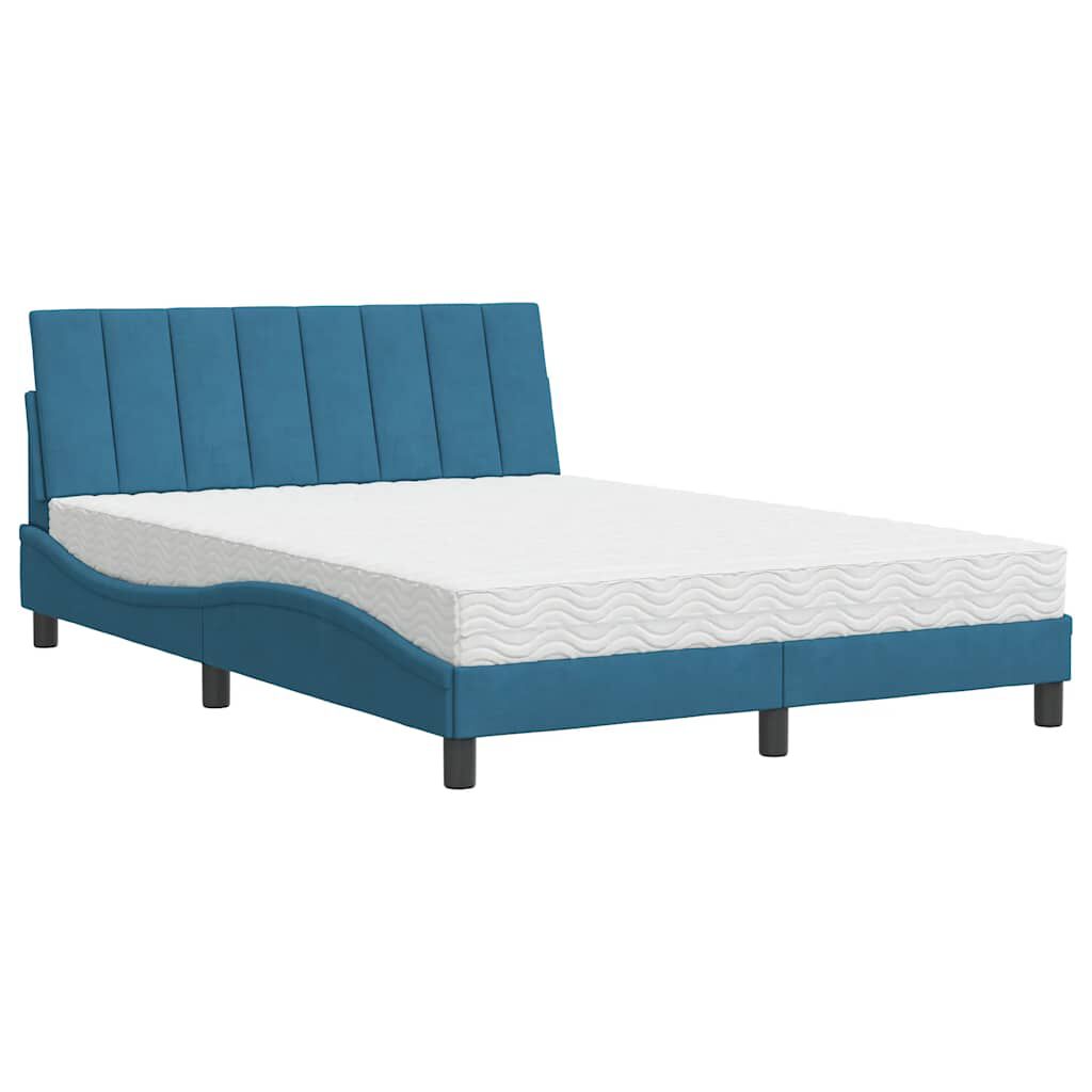 vidaXL Κρεβάτι με Στρώμα Μπλε 120x200 εκ. Βελούδινο