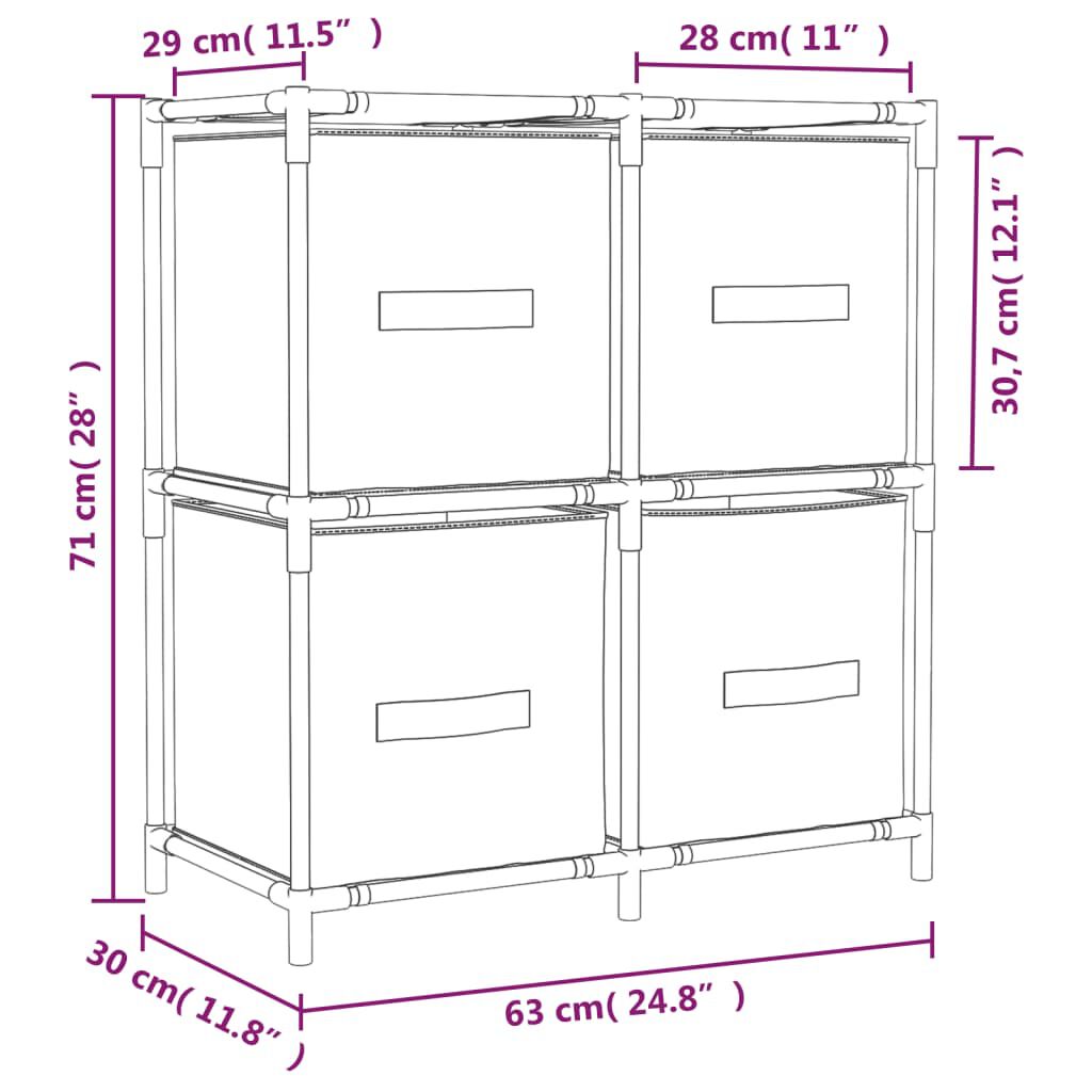 vidaXL Ντουλάπι με 4 Υφασμάτινα Καλάθια Κρεμ 63x30x71 εκ. από Ατσάλι