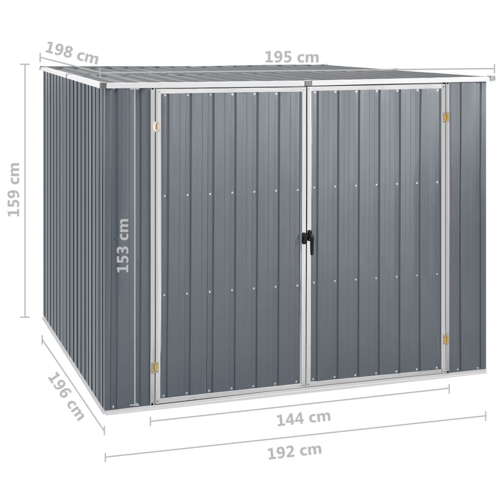 vidaXL Αποθήκη Κήπου Γκρι 195 x 198 x 159 εκ. από Γαλβανισμένο Ατσάλι