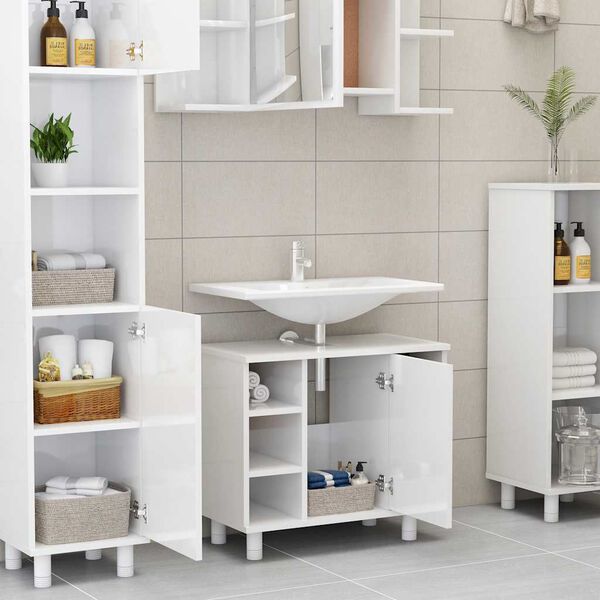 vidaXL Ντουλάπι Νιπτήρα Γυαλιστερό Λευκό 60x32x53,5 εκ. Επεξ. Ξύλο