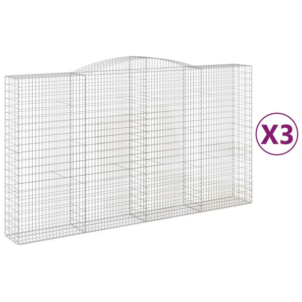 vidaXL Συρματοκιβώτια Τοξωτά 3 τεμ. 400x50x220/240 εκ. Γαλβαν. Ατσάλι