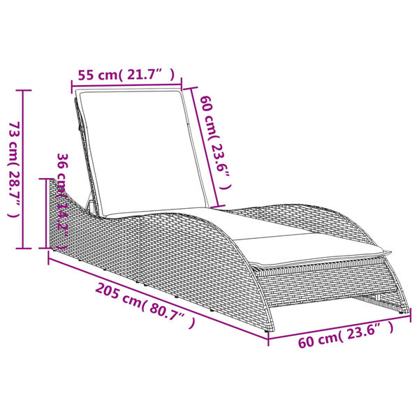vidaXL Ξαπλώστρα Καφέ 60x205x73 εκ. από Συνθετικό Ρατάν με Μαξιλάρι