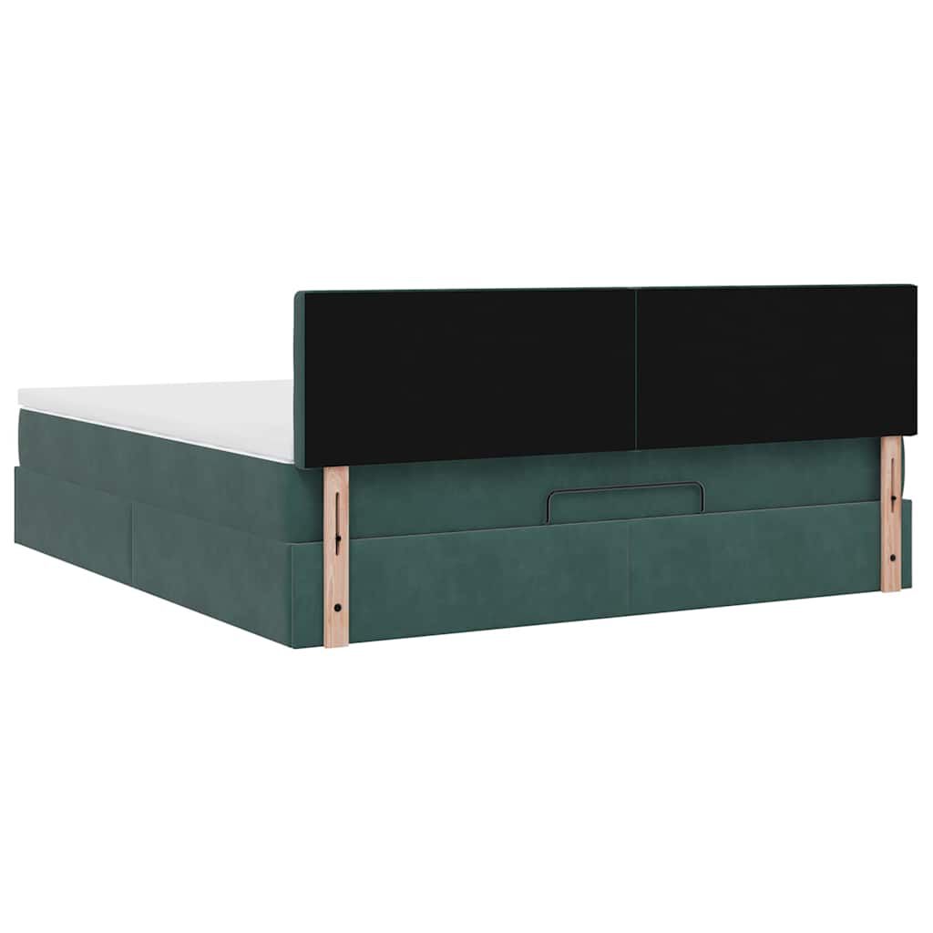 vidaXL Οθωμανικό κρεβάτι με στρώμα & LEDs Dark Green 180x200cm Velvet
