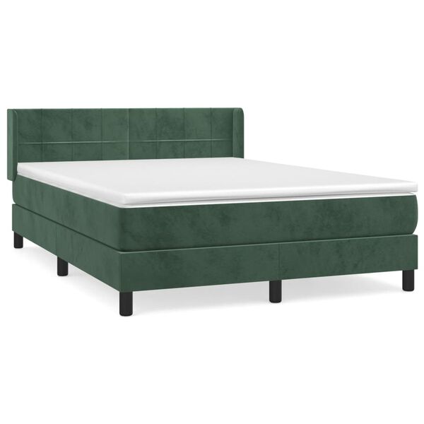 vidaXL Κρεβάτι Boxspring με Στρώμα Σκούρο Πράσινο 140x190εκ. Βελούδινο