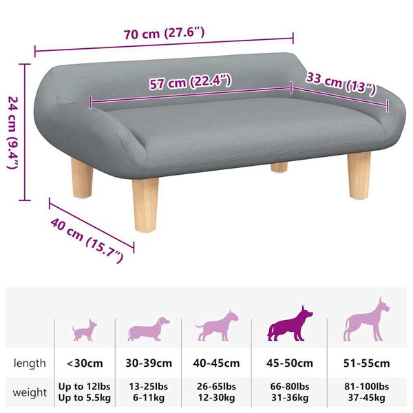 vidaXL Κρεβάτι Σκύλου Ανοιχτό Γκρι 70 x 40 x 24 εκ. Υφασμάτινη