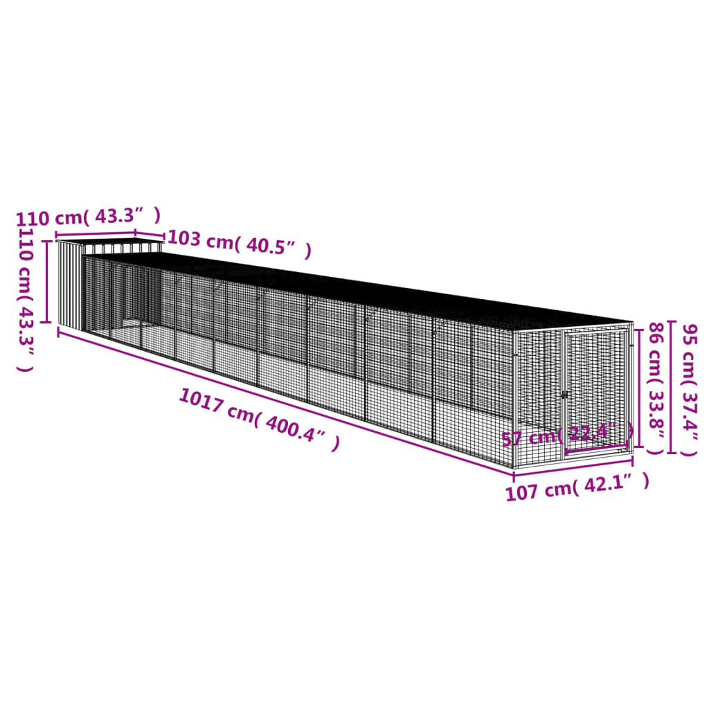 vidaXL Κοτέτσι με Περίβολο Ανθρακί 110x1017x110 εκ. Γαλβ. Χάλυβας