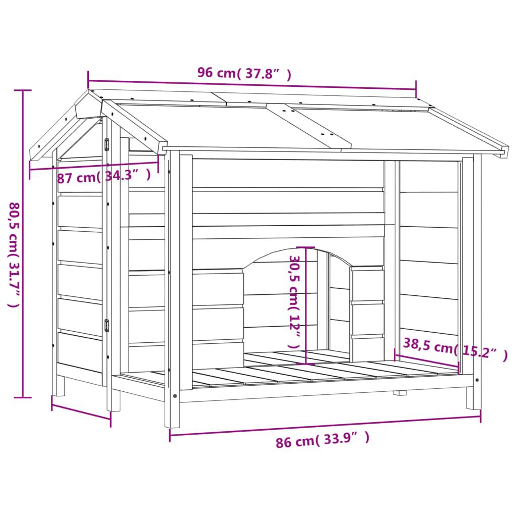 vidaXL Σπίτι Σκύλου Καφέ 96 x 87 x 80,5 εκ. από Μασίφ Ξύλο Πεύκου