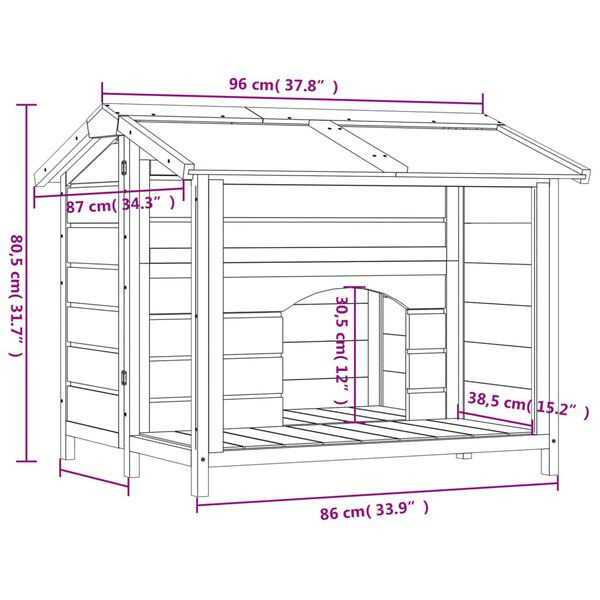 vidaXL Σπίτι Σκύλου Καφέ 96 x 87 x 80,5 εκ. από Μασίφ Ξύλο Πεύκου