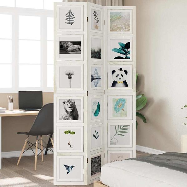 vidaXL Διαχωριστικό Χώρου με 3 Πάνελ Λευκό από Μασίφ Ξύλο Παυλώνιας