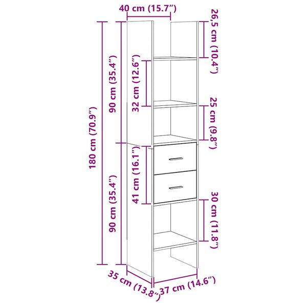 vidaXL Βιβλιοθήκη Χρώμα Sonoma Δρυς 40 x 35 x 180 εκ. από Επεξ. Ξύλο