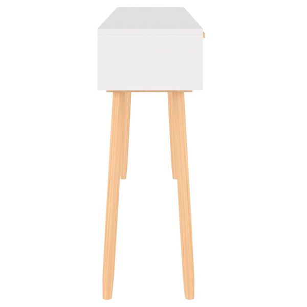 vidaXL Τραπέζι Κονσόλα Λευκό 105x30x75 εκ. Μασίφ Πεύκο & Φυσικό Ρατάν