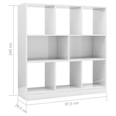 vidaXL Βιβλιοθήκη Γυαλιστερό Λευκό 97,5x29,5x100 εκ. από Μοριοσανίδα