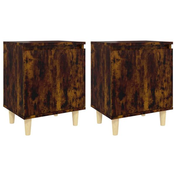 vidaXL Κομοδίνα 2 τεμ. Καπνιστή Δρυς 40x30x50εκ. & Μασίφ Ξύλινα Πόδια