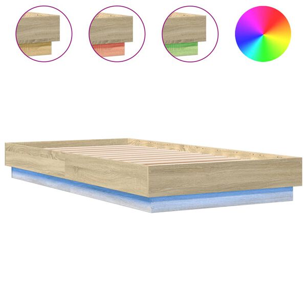 vidaXL Πλαίσιο Κρεβατιού με λυχνίες LED Sonoma Δρυς 90x190 εκ.