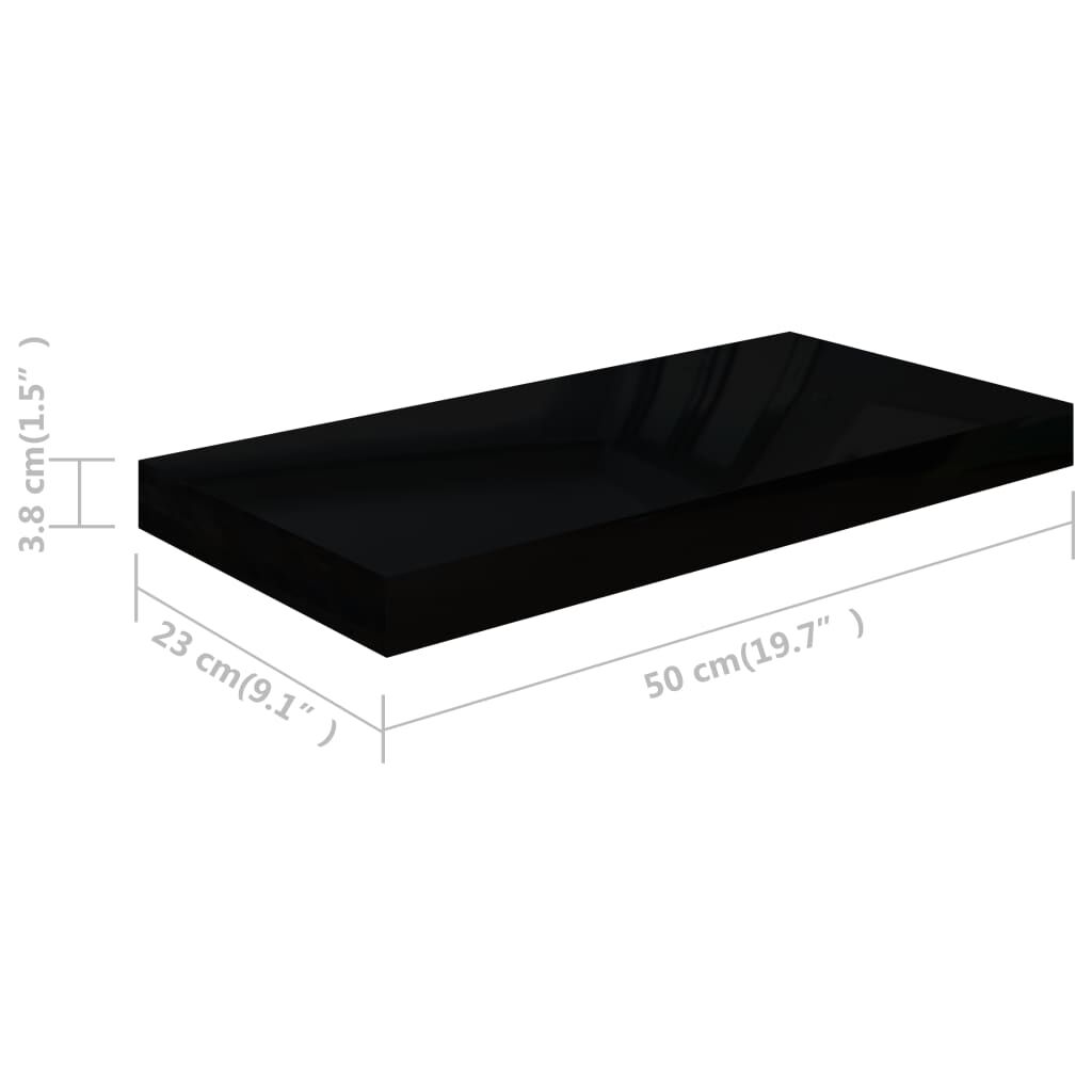 vidaXL Ράφια Τοίχου Γυαλιστερά Μαύρα 4 Τεμάχια 50x23x3,8 εκ. MDF