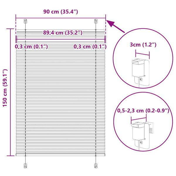 vidaXL Πλισέ περσίδα Μαύρο 90x150 cm Πλάτος υφάσματος 89,4 cm