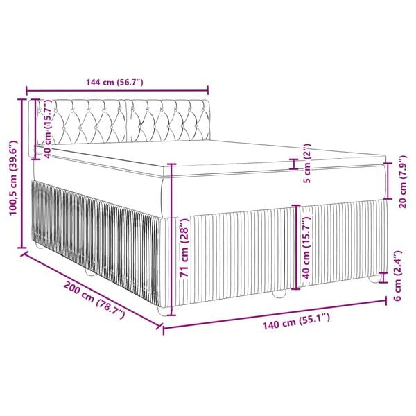 vidaXL Κρεβάτι Boxspring με Στρώμα Μπλε 140x200 εκ. Βελούδινο