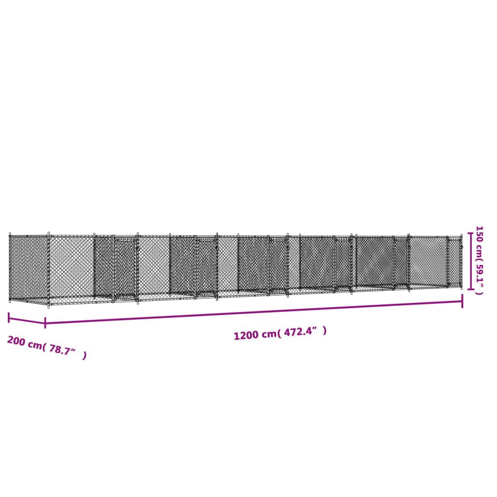 vidaXL Κλουβί Σκύλου με Πόρτες Γκρι 12x2x1,5 μ. Γαλβανισμένος Χάλυβας