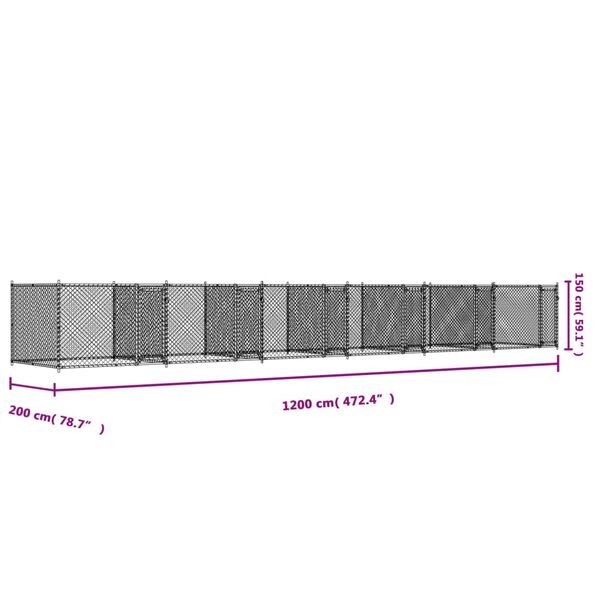 vidaXL Κλουβί Σκύλου με Πόρτες Γκρι 12x2x1,5 μ. Γαλβανισμένος Χάλυβας
