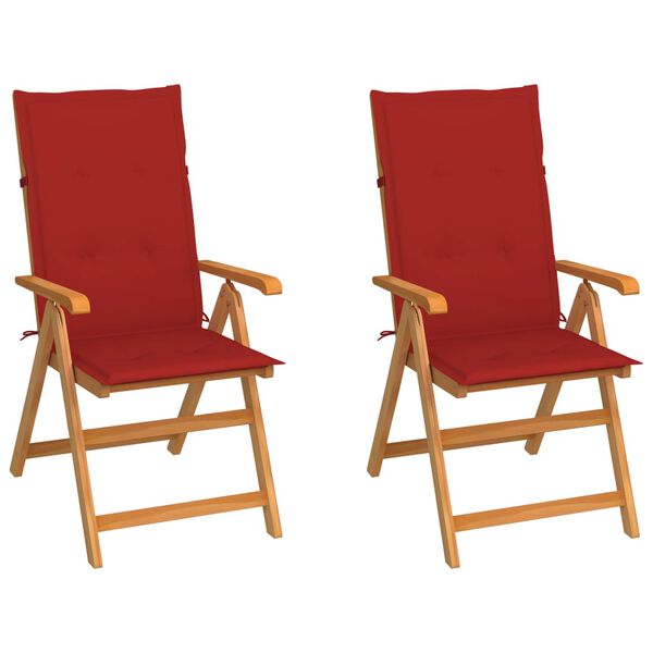 vidaXL Καρέκλες Κήπου 2 τεμ. από Μασίφ Ξύλο Teak με Κόκκινα Μαξιλάρια