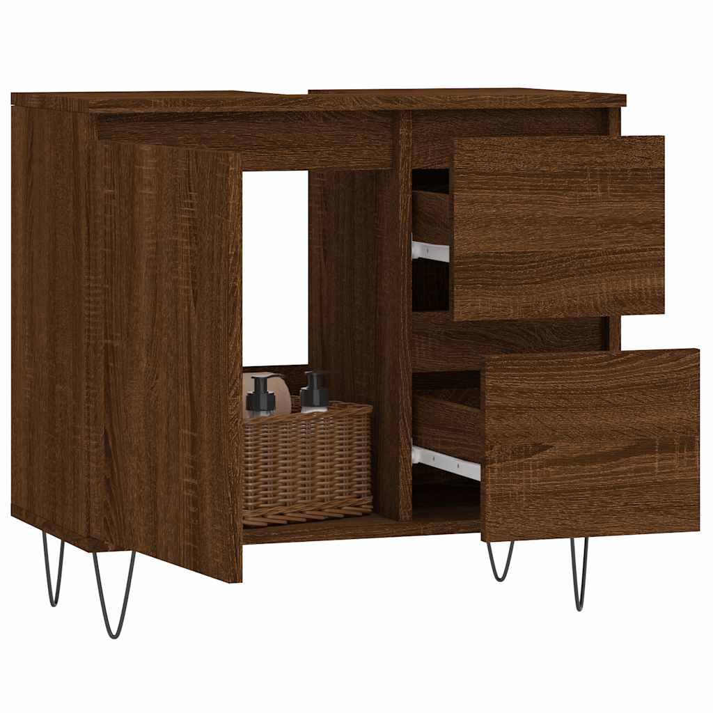 vidaXL Ντουλάπι Μπάνιου Καφέ Δρυς 65x33x60 εκ. Επεξεργασμένο Ξύλο