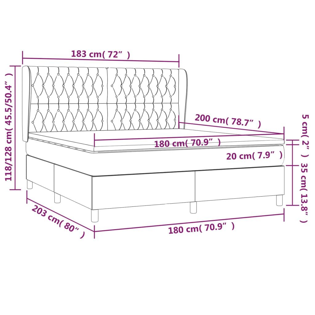 vidaXL Κρεβάτι Boxspring με Στρώμα Σκούρο Πράσινο 180x200εκ. Βελούδινο