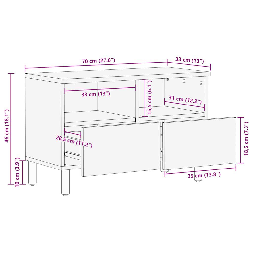 vidaXL Ντουλάπι τηλεόρασης καφέ 70x33x46 cm μασίφ ξύλο Mango