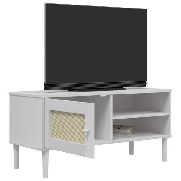 vidaXL Έπιπλο Τηλεόρασης SENJA Λευκό / Ρατάν 106x40x49 εκ. Μασίφ Πεύκο