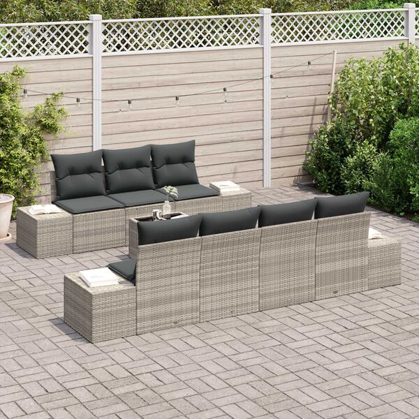 vidaXL Σετ Καναπέ Κήπου 8 pcs Ανοιχτό γκρι Πολυ ράταν