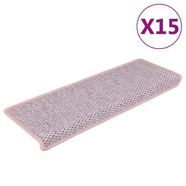 vidaXL Πατάκια Σκάλας Αυτοκόλ. 15 τεμ. Όψη Σιζάλ 65x21x4 εκ. Ροζ