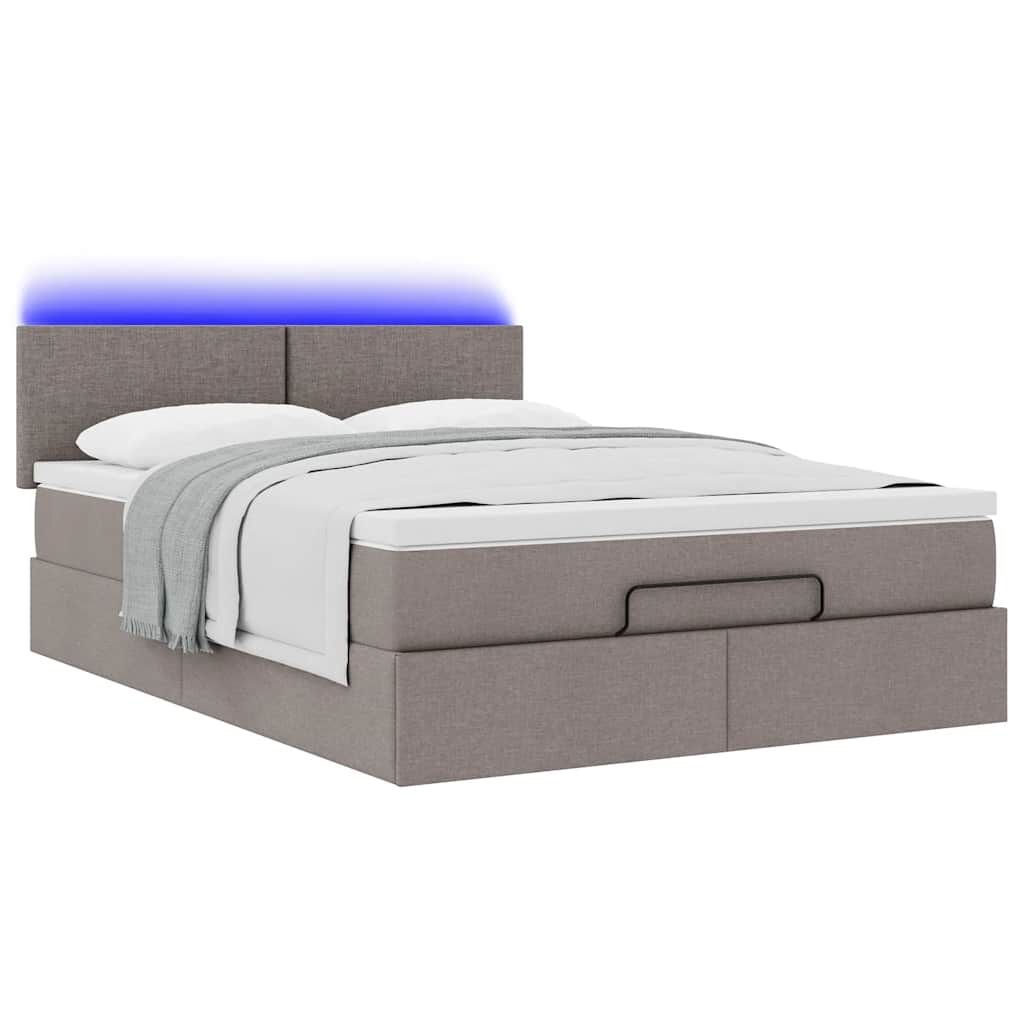 vidaXL Οθωμανικό κρεβάτι με στρώμα & LEDs Taupe 140x200 cm Ύφασμα