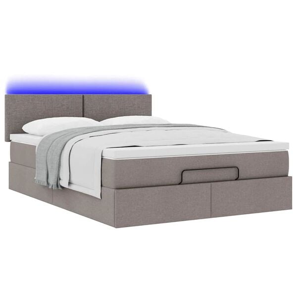 vidaXL Οθωμανικό κρεβάτι με στρώμα & LEDs Taupe 140x200 cm Ύφασμα