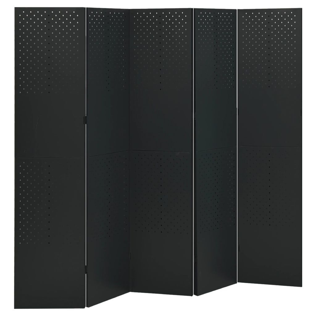 vidaXL Διαχωριστικό Δωματίου με 5 Πάνελ Μαύρο 200 x 180 εκ. από Ατσάλι