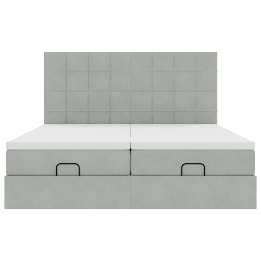 vidaXL Οθωμανικό κρεβάτι με στρώματα & LEDs Ανοιχτό γκρι Βελούδο