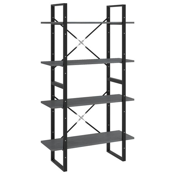 vidaXL Βιβλιοθήκη με 4 Ράφια Γκρι 80 x 30 x 140 εκ. Μασίφ Ξύλο Πεύκου