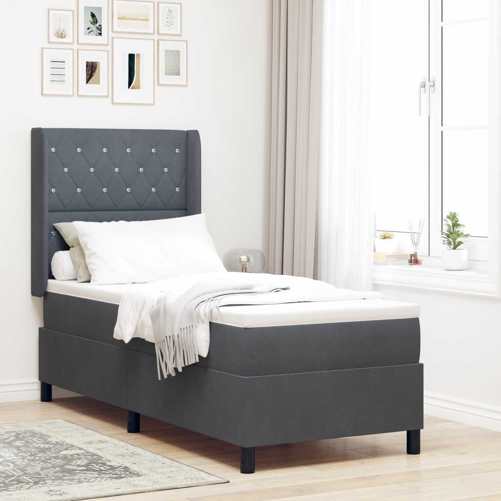 vidaXL Κρεβάτι Box Spring LED με Στρώμα Argyle Σκούρο γκρι 80 x 200 cm