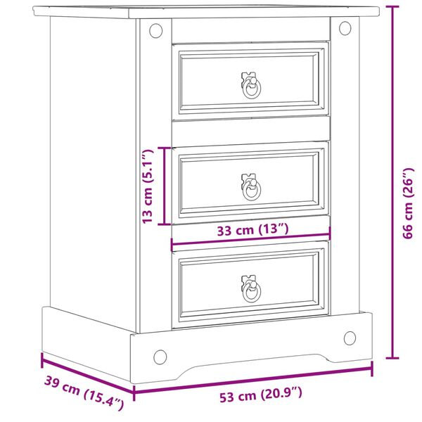 vidaXL Κομοδίνο Corona 53x39x66 εκ. από Μασίφ Ξύλο Πεύκου