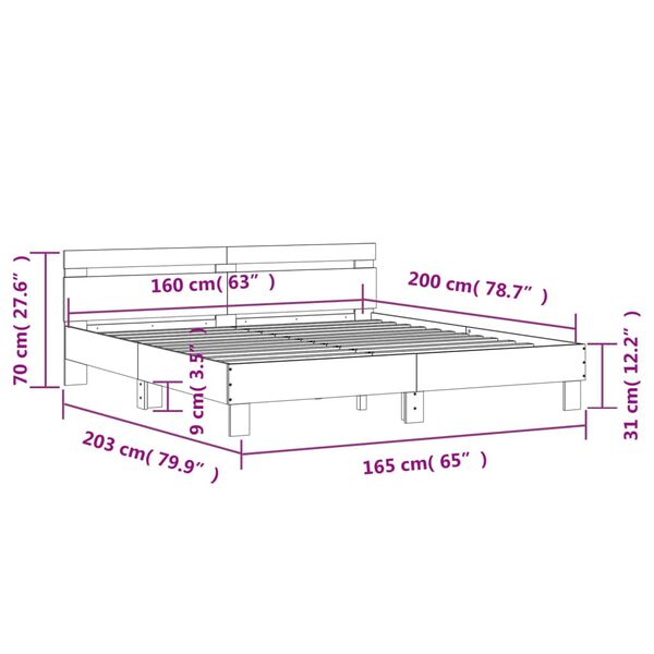 vidaXL Πλαίσιο Κρεβατιού με Κεφαλάρι Μαύρο 160x200 εκ. Επεξ. Ξύλο