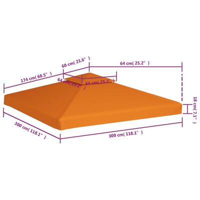 vidaXL Κάλυμμα Ανταλλακτικό για Κιόσκι 310 γρ./μ² Πορτοκαλί 3 x 3 μ.
