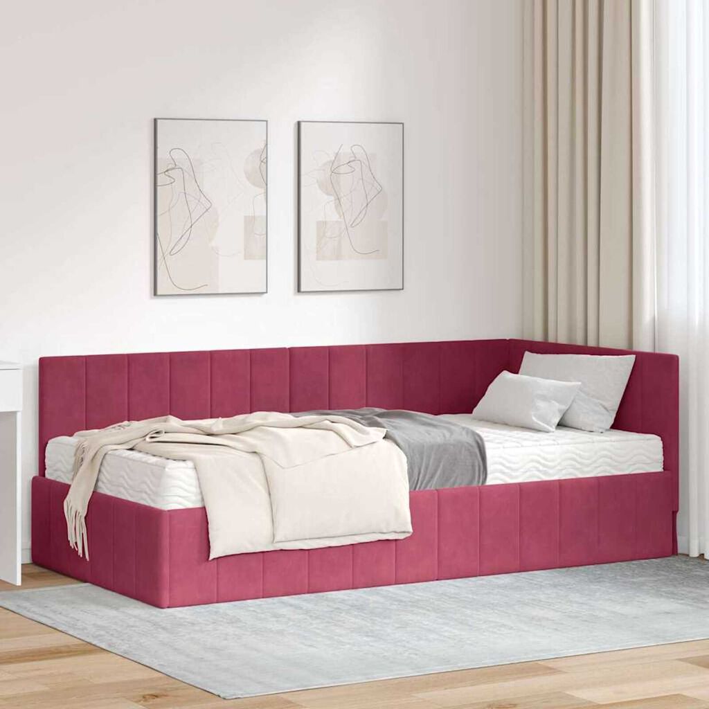 vidaXL Κρεβάτι Γωνίας με στρώμα Μπορντό 90 x 200 cm Βελούδο