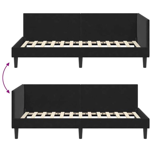 vidaXL Κρεβάτι Γωνίας Μαύρο 90 x 200 cm Βελούδο και Εργοστασιακό ξύλο