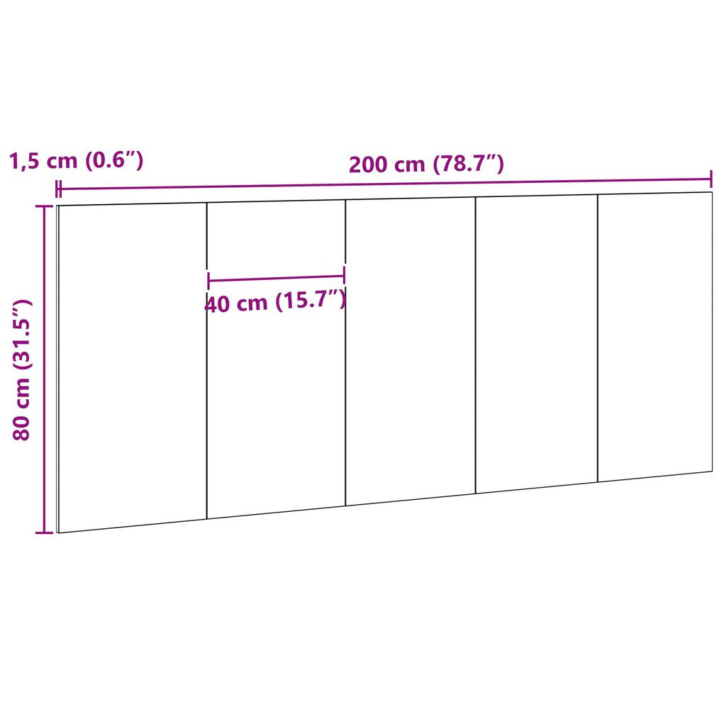 vidaXL Κεφαλάρι Κρεβατιού Μαύρο Δρυς 200x1,5x80 εκ. Κατασκευασμένη Ξυλεία