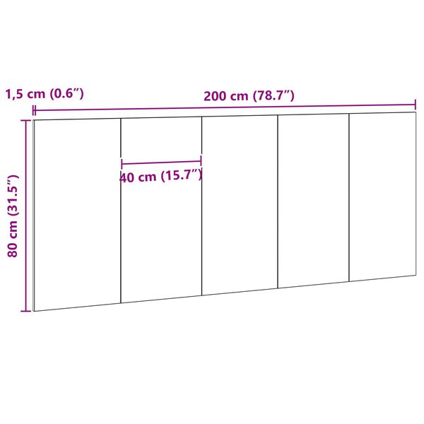 vidaXL Κεφαλάρι Κρεβατιού Μαύρο Δρυς 200x1,5x80 εκ. Κατασκευασμένη Ξυλεία