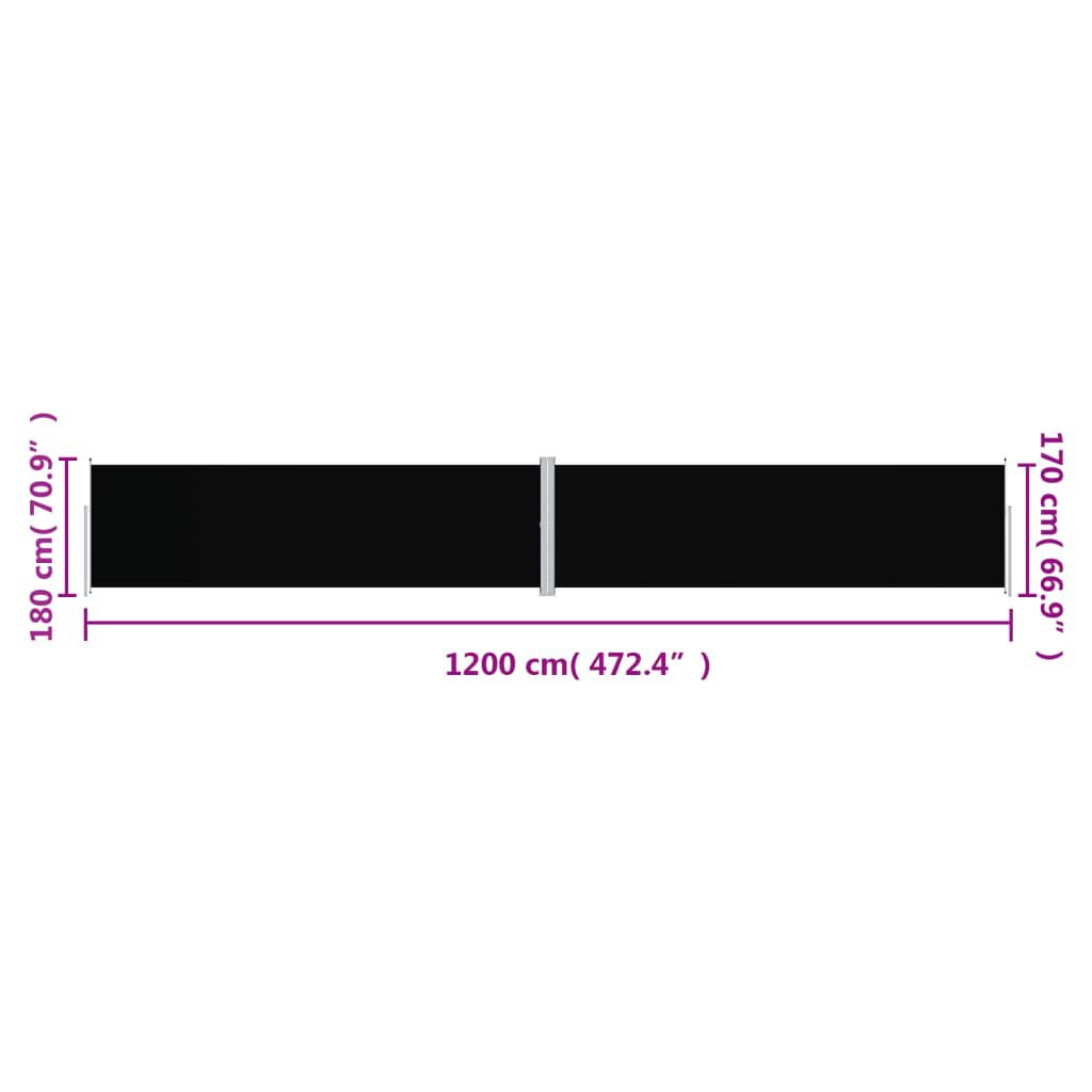 vidaXL Σκίαστρο Πλαϊνό Συρόμενο Μαύρο 180 x 1200 εκ.