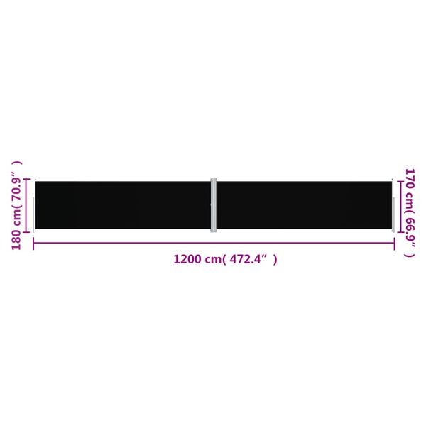 vidaXL Σκίαστρο Πλαϊνό Συρόμενο Μαύρο 180 x 1200 εκ.