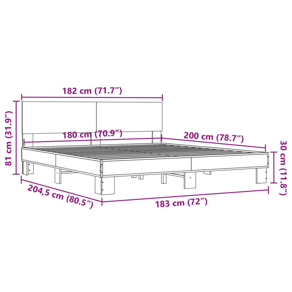 vidaXL Πλαίσιο Κρεβατιού Καπνιστή Δρυς 180x200εκ. Επεξ. Ξύλο & Μέταλλο