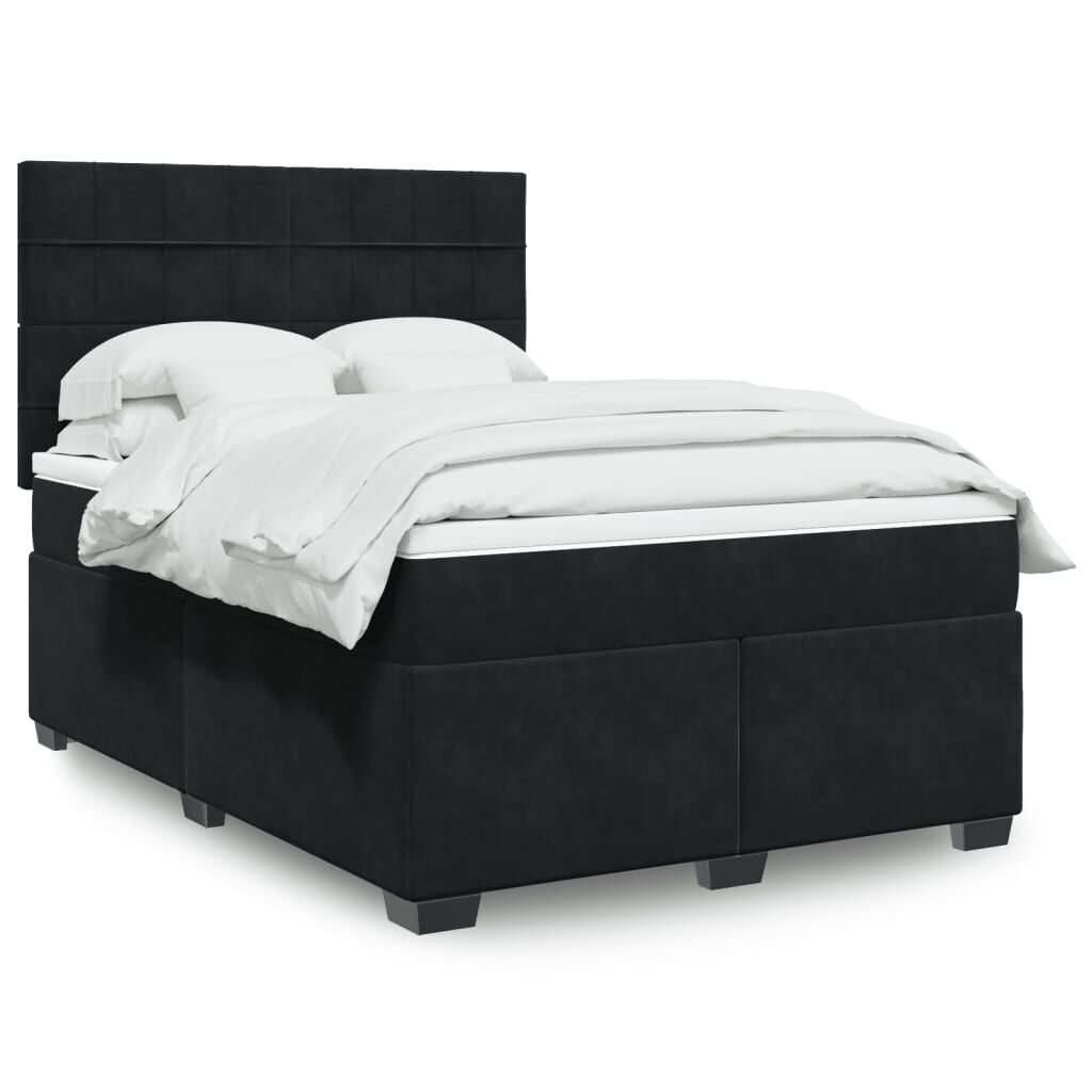 vidaXL Κρεβάτι Boxspring με Στρώμα Μαύρο 140x190 εκ. Βελούδινο