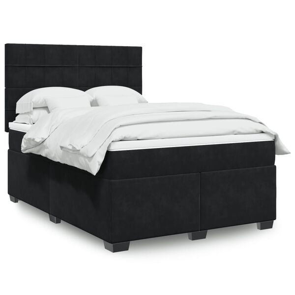 vidaXL Κρεβάτι Boxspring με Στρώμα Μαύρο 140x190 εκ. Βελούδινο