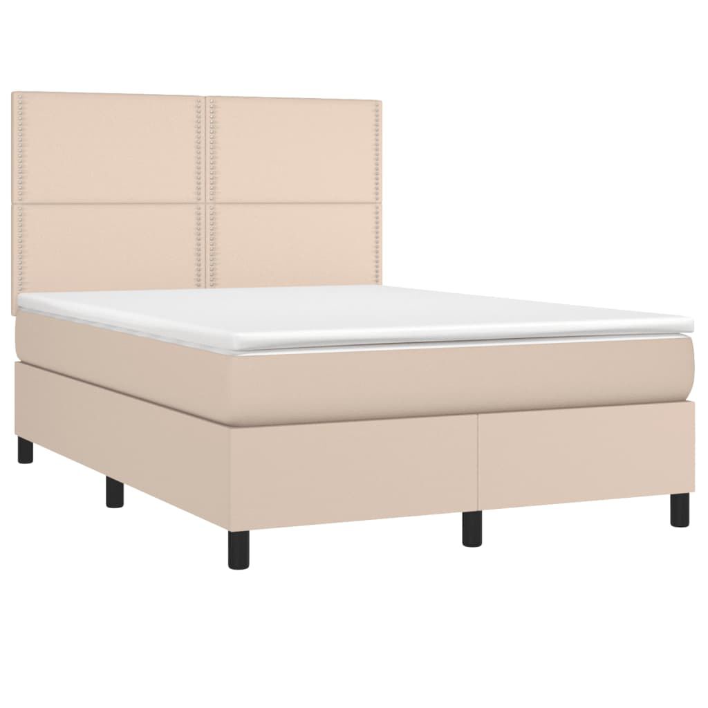 vidaXL Κρεβάτι Boxspring με Στρώμα Καπουτσίνο 140x190εκ.από Συνθ.Δέρμα