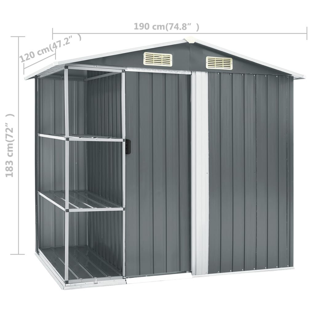 vidaXL Αποθήκη Κήπου με Ράφια Γκρι 205 x 130 x 183 εκ. Σιδερένια